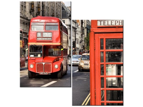 Obraz, Czerwony piętrowy angielski autobus, 2 elementy, 60x60 cm Oobrazy