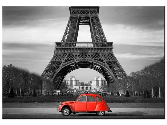 Obraz, Czerwony samochód przed Wieżą Eiffla, 100x70 cm Oobrazy