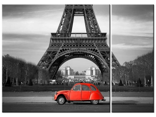 Obraz Czerwony samochód przed Wieżą Eiffla, 2 elementy, 70x50 cm Oobrazy