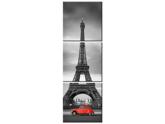 Obraz, Czerwony samochód przed Wieżą Eiffla, 3 elementy, 30x90 cm Oobrazy