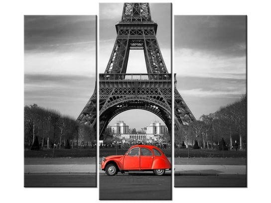 Obraz, Czerwony samochód przed Wieżą Eiffla, 3 elementy, 90x80 cm Oobrazy