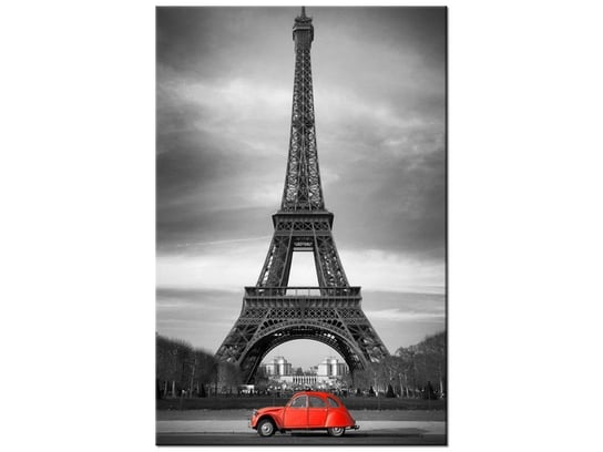 Obraz, Czerwony samochód przed Wieżą Eiffla, 40x60 cm Oobrazy