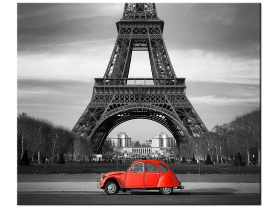 Obraz Czerwony samochód przed Wieżą Eiffla, 60x50 cm Oobrazy
