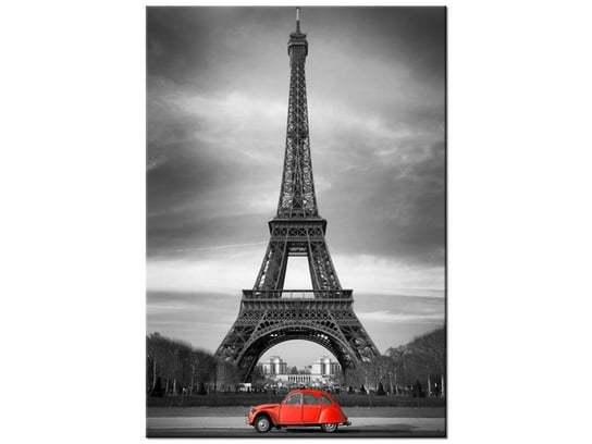 Obraz, Czerwony samochód przed Wieżą Eiffla, 70x100 cm Oobrazy