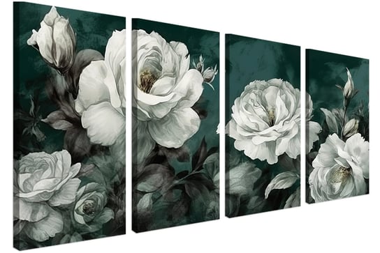 Obraz czteroczęściowy na ścianę do salonu sypialni Białe róże  80x160 Naklejkomania