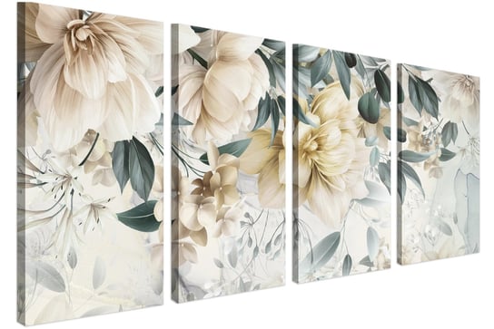 Obraz czteroczęściowy na ścianę do salonu sypialni Kremowe kwiaty 60x120 Naklejkomania