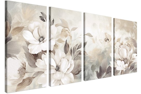 Obraz czteroczęściowy na ścianę do salonu sypialni Kremowe kwiaty 60x120 Naklejkomania