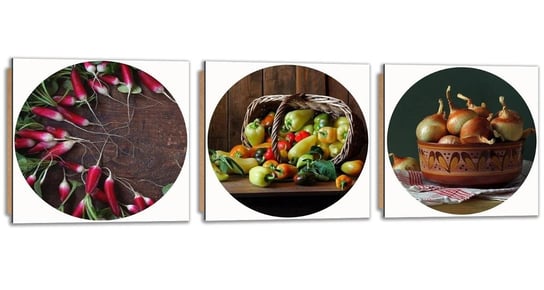 Obraz / Deco panel FEEBY, Tryptyk do kuchni Świeże warzywa koło, 150x50 cm Feeby