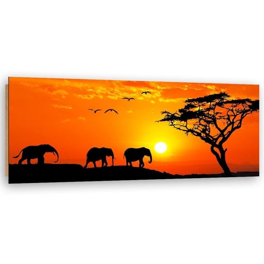 Obraz dekoracyjny FEEBY, Afryka zachód słońca słonie 140x45 Feeby