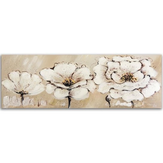 Obraz dekoracyjny FEEBY, BEŻOWY Trzy białe kwiaty 100x40 Feeby