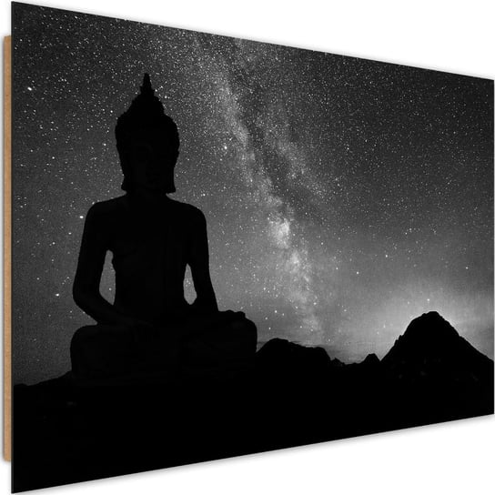 Obraz dekoracyjny FEEBY, Czarno Biały Buddha i zorza polarna 120x80 Feeby