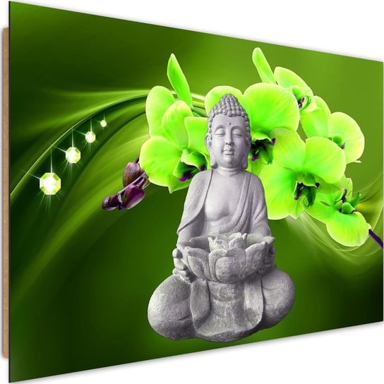 Obraz dekoracyjny FEEBY, DEKOR Siedzący Buddha Zielony Kwiat 60x40 Feeby
