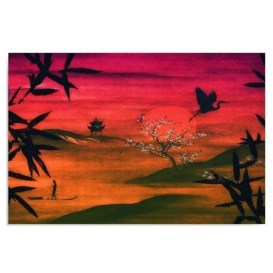 Obraz dekoracyjny FEEBY, Japoński Krajobraz Czerwony 120x80 Feeby