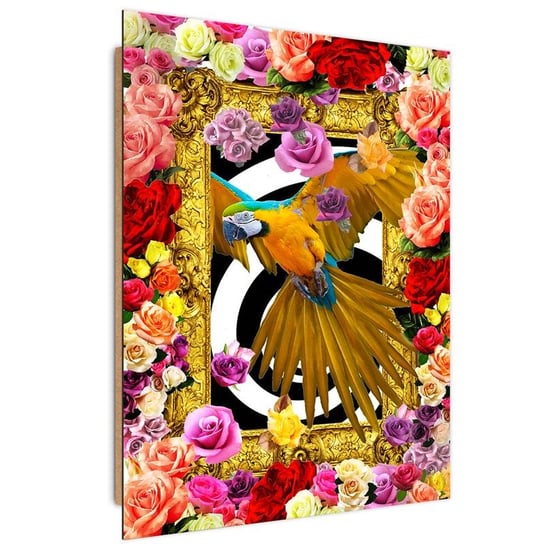 Obraz dekoracyjny FEEBY, Papuga,kolorowe kwiaty róże 60x80 Feeby