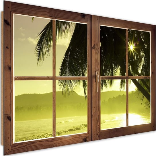 Obraz dekoracyjny FEEBY, Widok z okna Palmy Słońce 90x60 Feeby