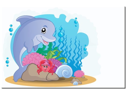 Obraz Delfin i krabik na dnie morza, 60x40 cm Oobrazy