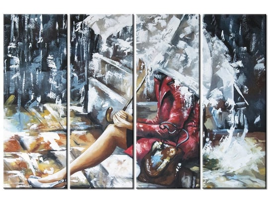 Obraz Deszczowa dziewczyna, 4 elementy, 120x80 cm Oobrazy