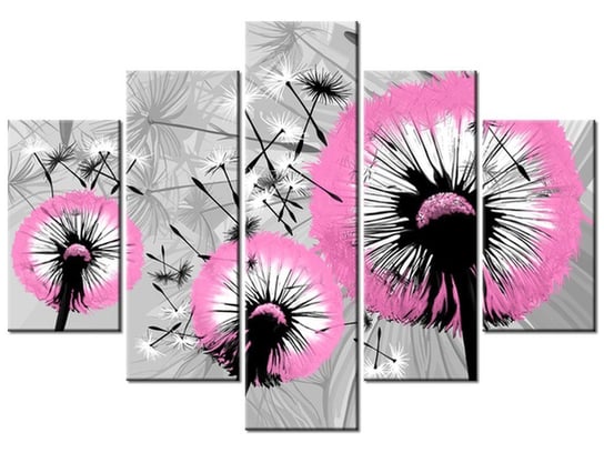 Obraz, Dmuchawce w delikatnym różu, 5 elementów, 150x105 cm Oobrazy