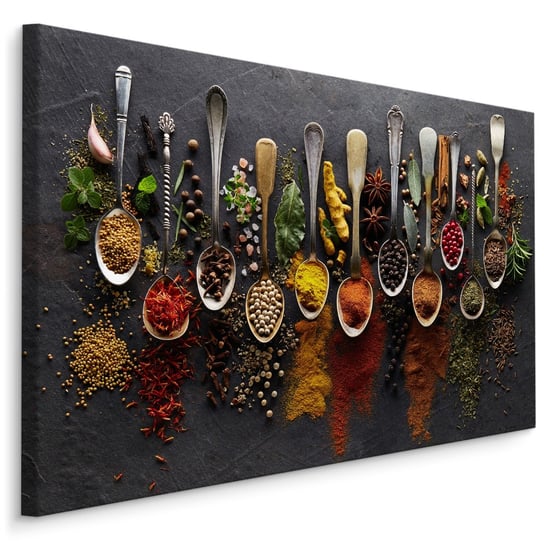 Obraz do Kuchni PRZYPRAWY Sztućce Zioła Jedzenie Łyżki Dekoracja 120cm x 80cm Muralo