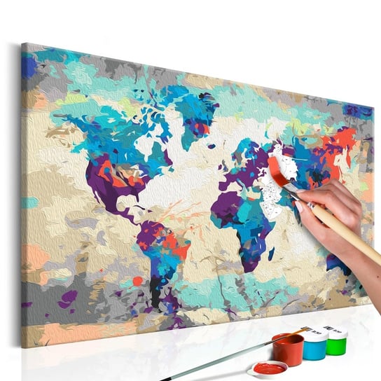 Obraz do malowania: Mapa świata w błękitach, 60x40 cm zakup.se