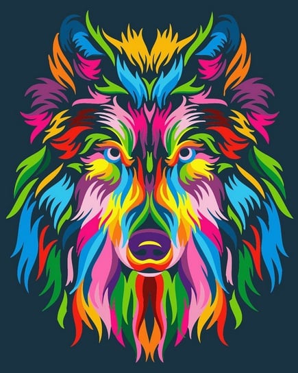Obraz Do Malowania Po Numerach Na Drewnianej Ramie - Kolorowy wilk 40x50cm nerd hunters