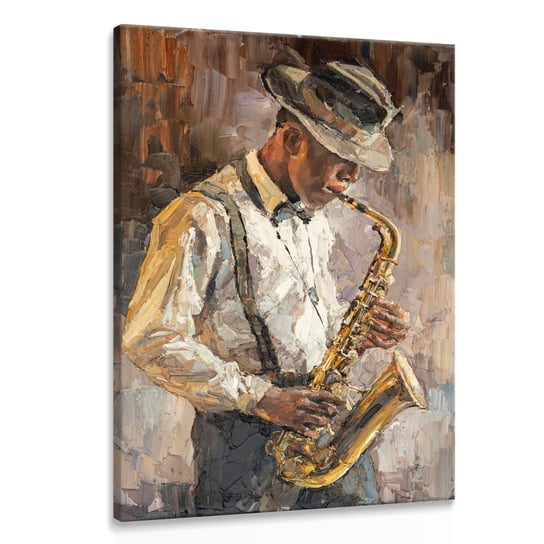 Obraz Do Salonu Abstrakcja MUZYK Jazzman Saksofon Portret Vintage 80cm x 120cm Muralo