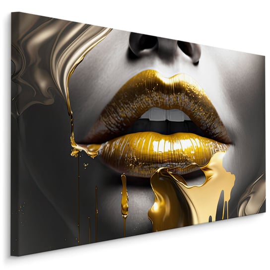 Obraz Do Salonu TWARZ Kobiety Złote Usta Abstrakcja Efekt 3D 120x80 Muralo