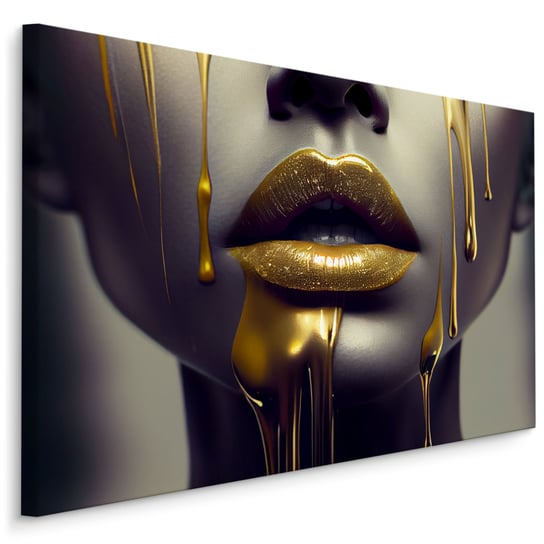 Obraz Do Salonu TWARZ Kobiety Złote Usta Abstrakcja Efekt 3D 70x50 Muralo