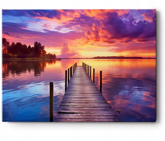 Obraz do Salonu Zachód słońca nad jeziorem KRAJOBRAZ 3D 120x80 cm płótno Decormint