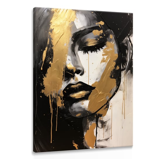 Obraz Do Salonu ZŁOTY Portret Kobieca Twarz Styl Glamour Abstrakcja 60cm x 90cm Muralo