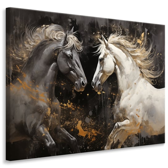 Obraz Do Sypialni KONIE Zwierzęta Abstrakcja Elementy Złota 120cm x 80cm Muralo