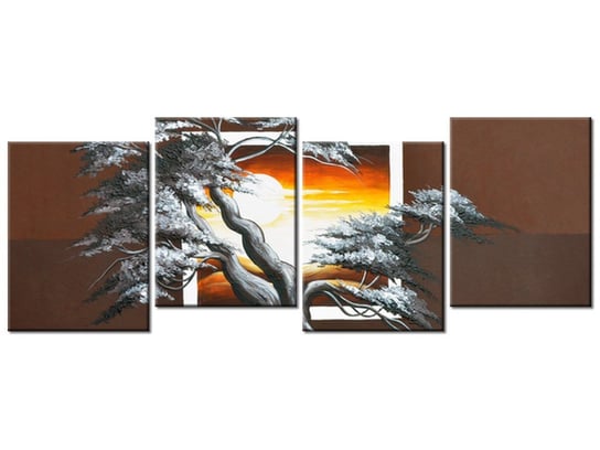 Obraz Drzewo na tle zachodzącego słońca, 4 elementy, 120x45 cm Oobrazy