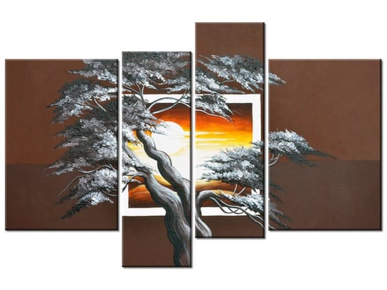 Obraz Drzewo na tle zachodzącego słońca, 4 elementy, 130x85 cm Oobrazy