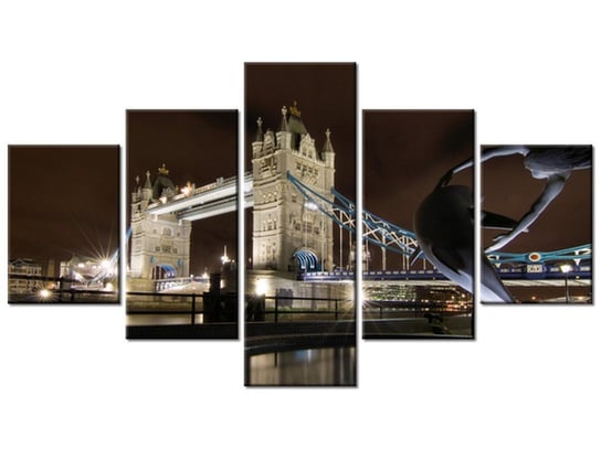 Obraz Fontanna przy Tower Bridge, 5 elementów, 125x70 cm Oobrazy