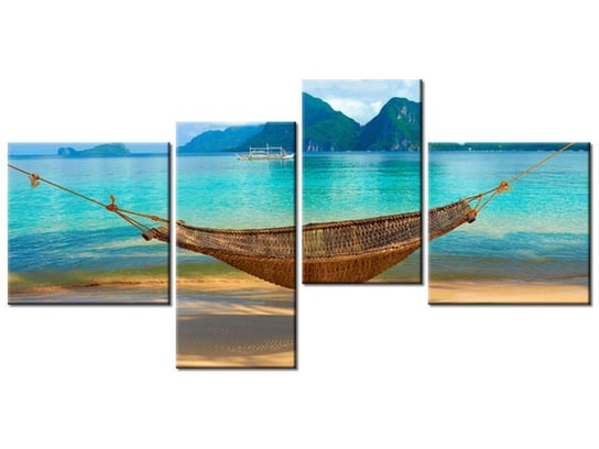 Obraz Hamak na plaży, 4 elementy, 140x70 cm Oobrazy