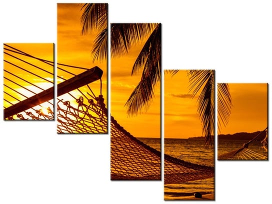 Obraz Hamak na plaży o zachodzie słońca, 5 elementów, 100x75 cm Oobrazy