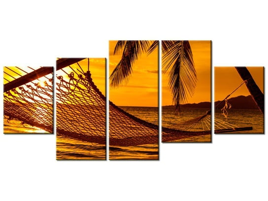 Obraz Hamak na plaży o zachodzie słońca, 5 elementów, 150x70 cm Oobrazy