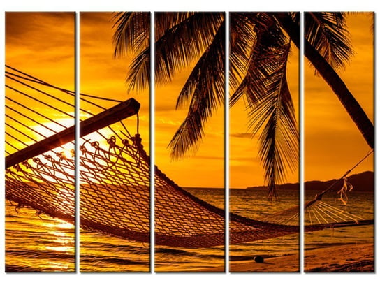 Obraz Hamak na plaży o zachodzie słońca, 5 elementów, 225x160 cm Oobrazy