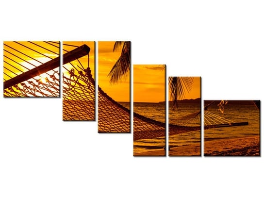 Obraz Hamak na plaży o zachodzie słońca, 6 elementów, 220x100 cm Oobrazy