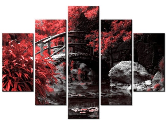 Obraz, Japoński Ogród w czerwieni, 5 elementów, 150x105 cm Oobrazy
