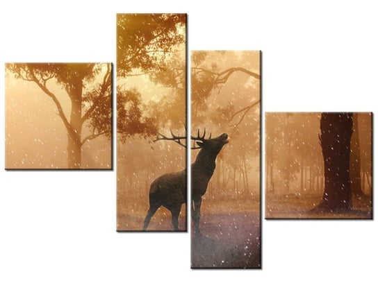Obraz Jeleń na rykowisku, 4 elementy, 100x70 cm Oobrazy