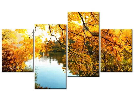 Obraz Jesienne słońce nad rzeką, 4 elementy, 120x70 cm Oobrazy