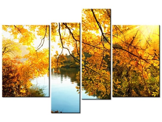 Obraz Jesienne słońce nad rzeką, 4 elementy, 130x85 cm Oobrazy
