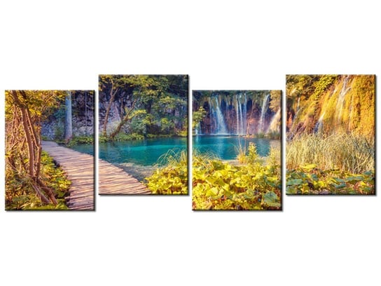 Obraz Jezioro Plitvice jesienią, 4 elementy, 120x45 cm Oobrazy