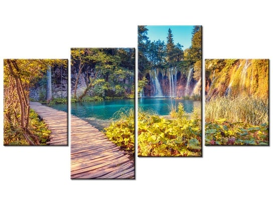 Obraz Jezioro Plitvice jesienią, 4 elementy, 120x70 cm Oobrazy