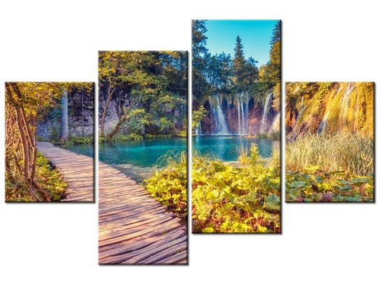 Obraz Jezioro Plitvice jesienią, 4 elementy, 120x80 cm Oobrazy