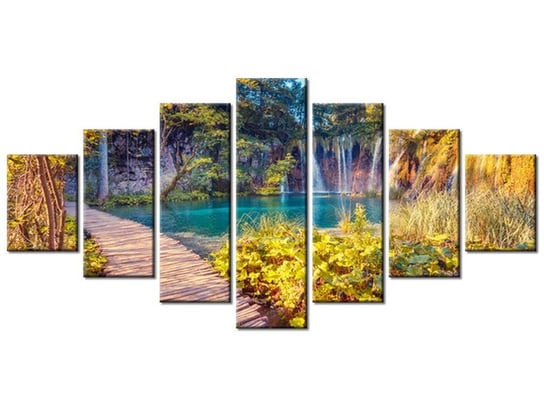 Obraz Jezioro Plitvice jesienią, 7 elementów, 210x100 cm Oobrazy