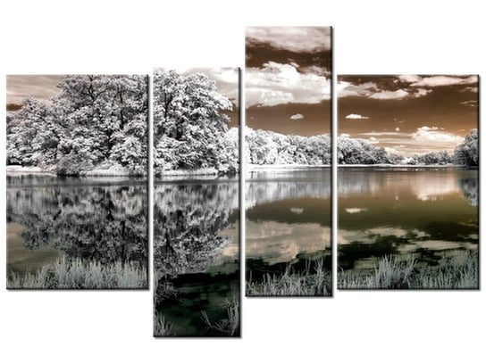 Obraz Jezioro pośrodku lasu, 4 elementy, 130x85 cm Oobrazy