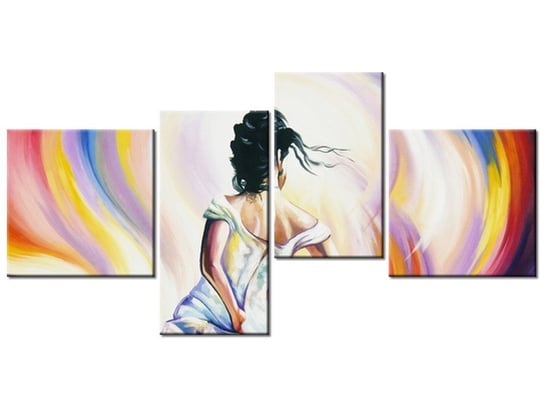 Obraz, Kobieta w wirze kolorów, 4 elementy, 140x70 cm Oobrazy