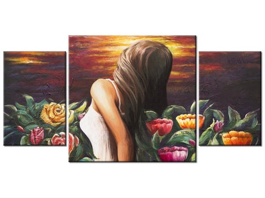 Obraz Kobieta wśród kwiatów, 3 elementy, 80x40 cm Oobrazy